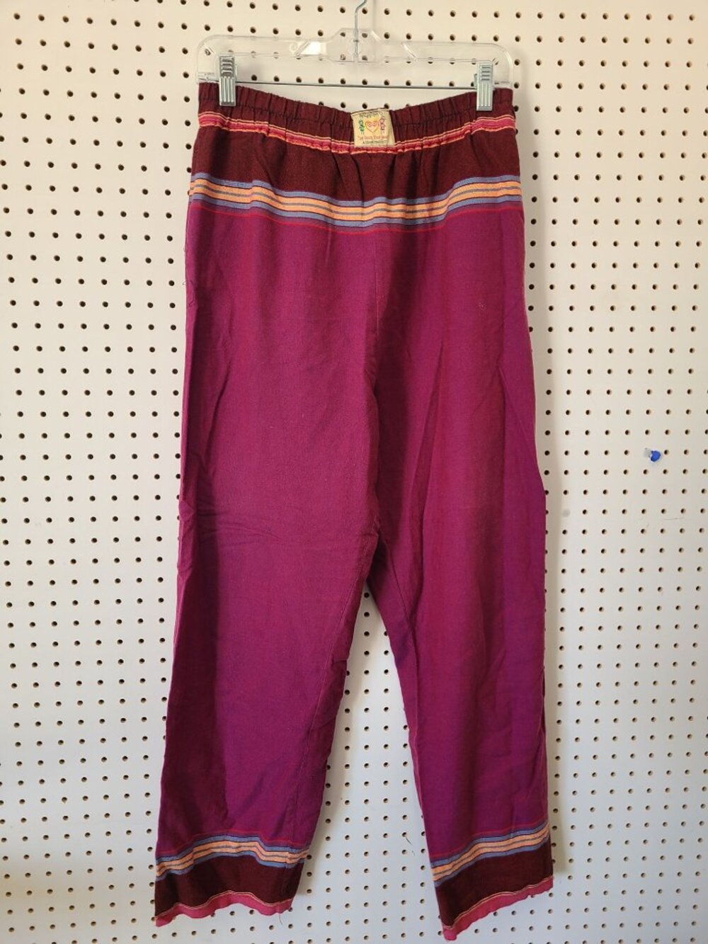 Handwoven Cotton Striped Relaxed Pants With Elastic Waistband Vibrant Pink & Mar